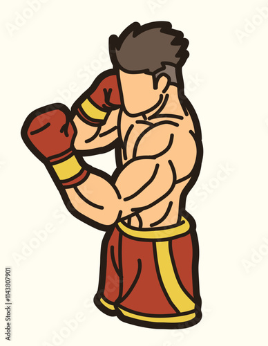Martial Art Boxing Sport Fighter Action Kickboxing Muay Thai Cartoon Graphic Vector