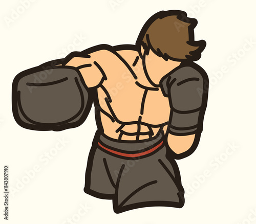 Martial Art Boxing Sport Fighter Punching Action Kickboxing Muay Thai Cartoon Graphic Vector