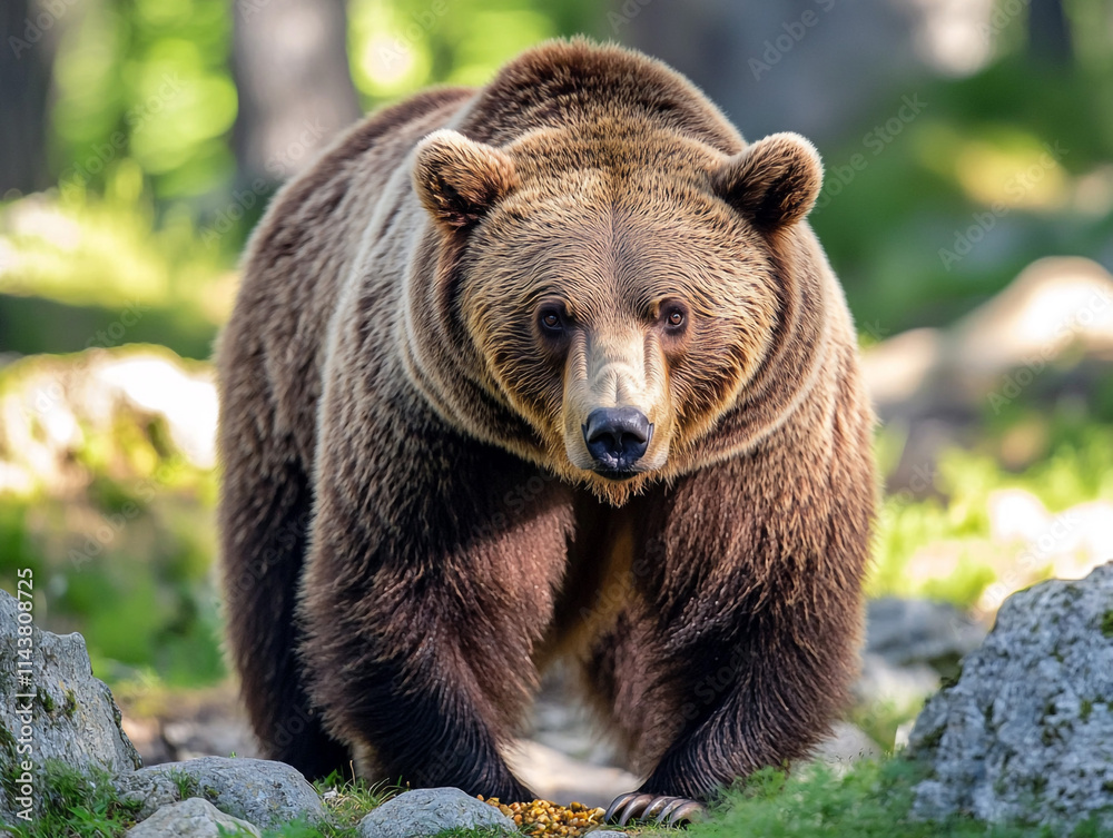 Brown bear searching for food in the forest Brown bear searching for food in the forest