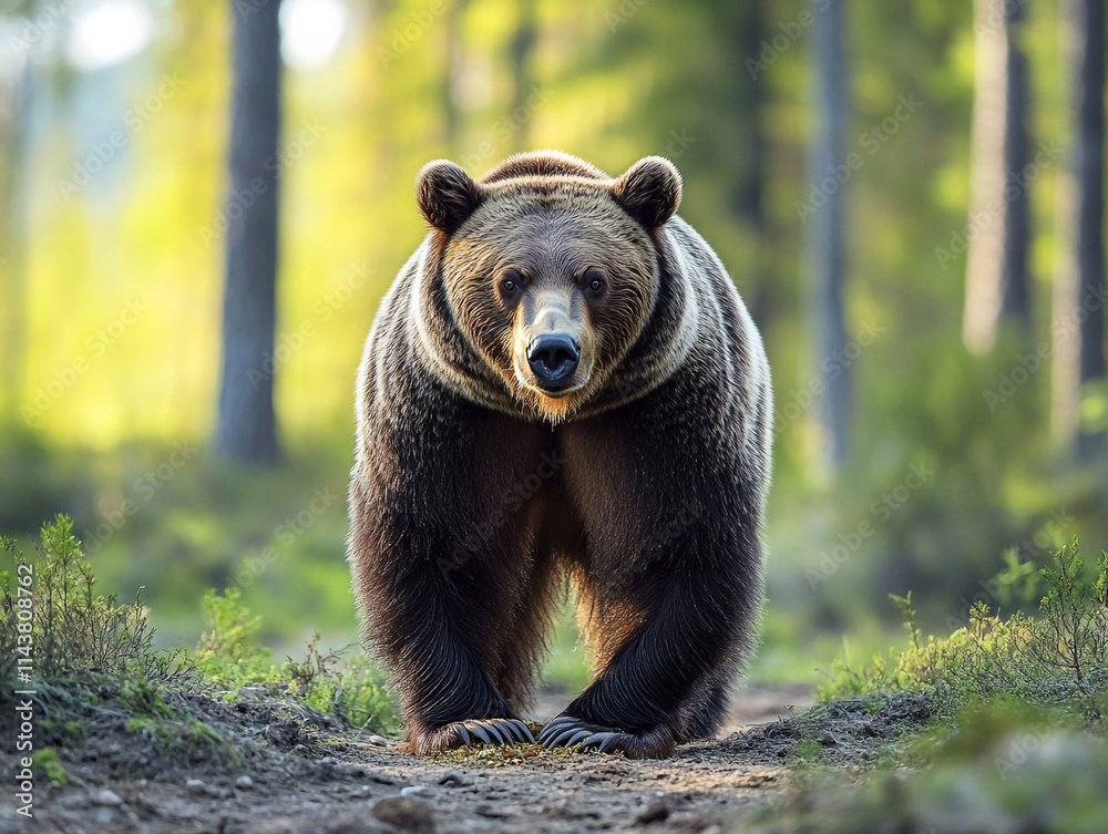 Brown bear searching for food in the forest Brown bear searching for food in the forest