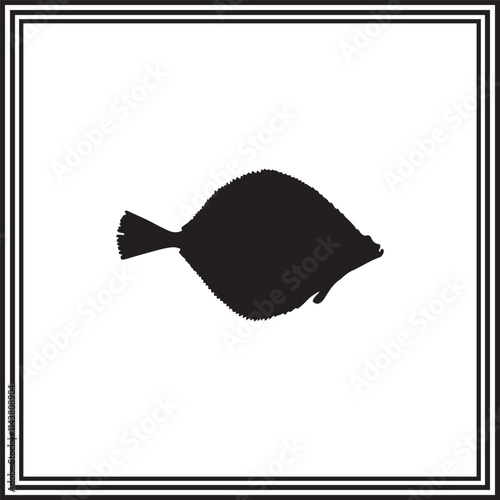 Vector flounder fish silhouette on white background, fish silhouette.