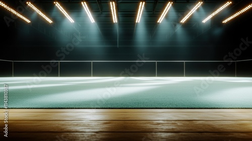 Indoor fencing piste with electronic scoring system sports arena modern setup high-tech environment spectator viewpoint