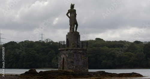 wide shot of a statue of Lord Nelson looking over the Menai Strait, photo