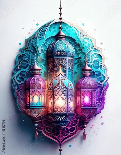 Ramadan lanterns, Islamic decoration, colorful lights photo