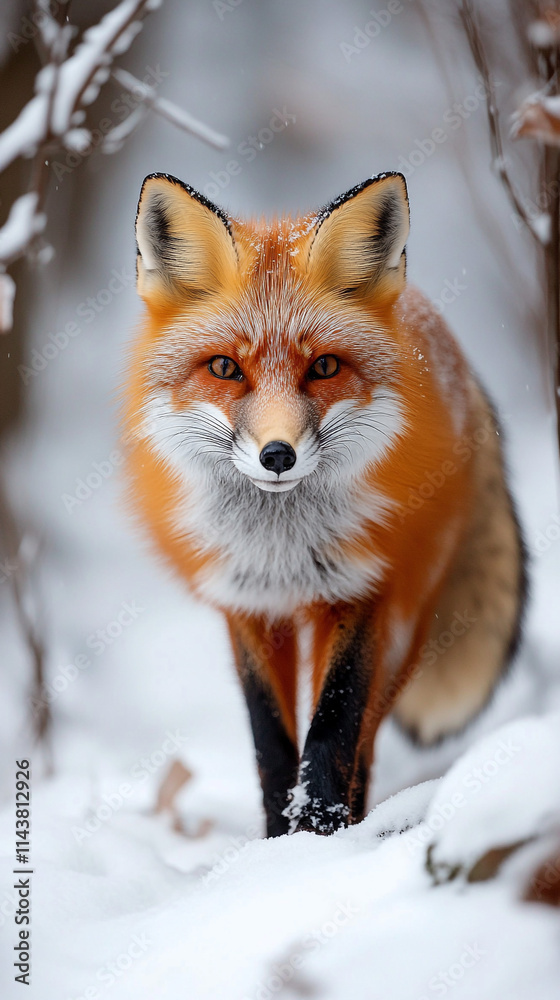 Curious fox exploring a snow-covered forest Curious fox exploring a snow-covered forest