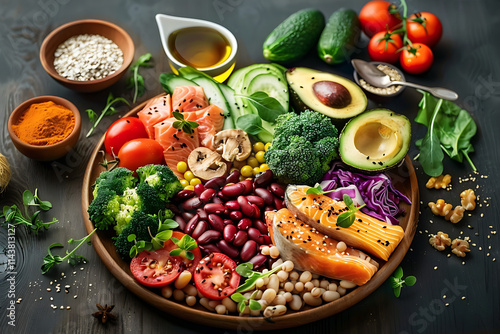  A balanced plate of food with lean proteins