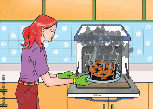 The woman who forgot the cake in the oven. Burnt cake.