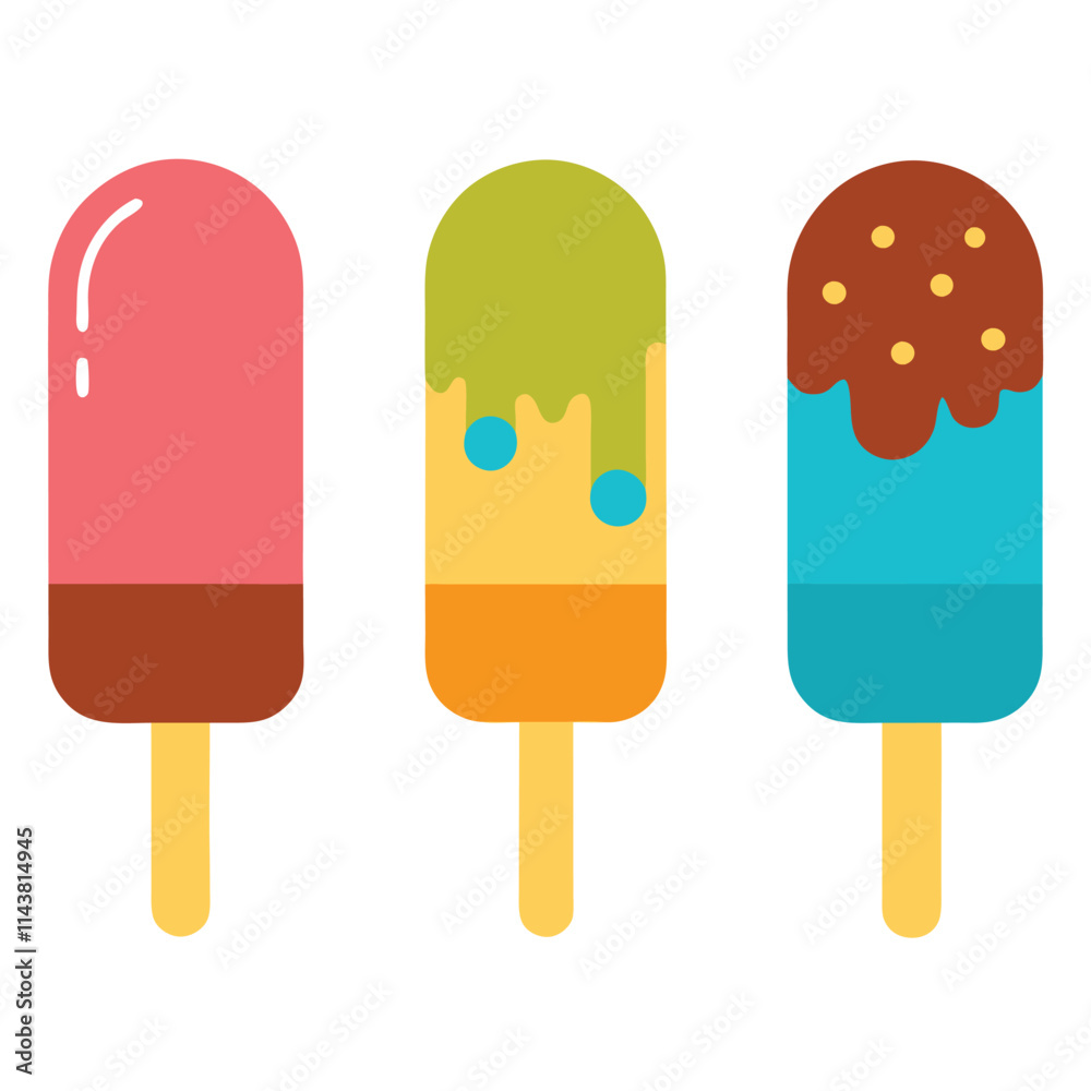 Flat Design Colorful Ice Cream Popsicles Illustration Flat Design Colorful Ice Cream Popsicles Illustration