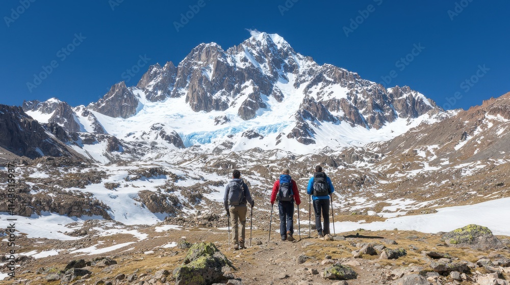 Trekking friends from diverse ethnicities in the scenic mountains adventure natural landscape captivating view Trekking friends from diverse ethnicities in the scenic mountains adventure natural landscape captivating view