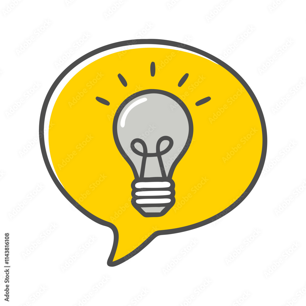 Yellow speech bubble icon with light bulb illustration, concept of ideas and communication Yellow speech bubble icon with light bulb illustration, concept of ideas and communication
