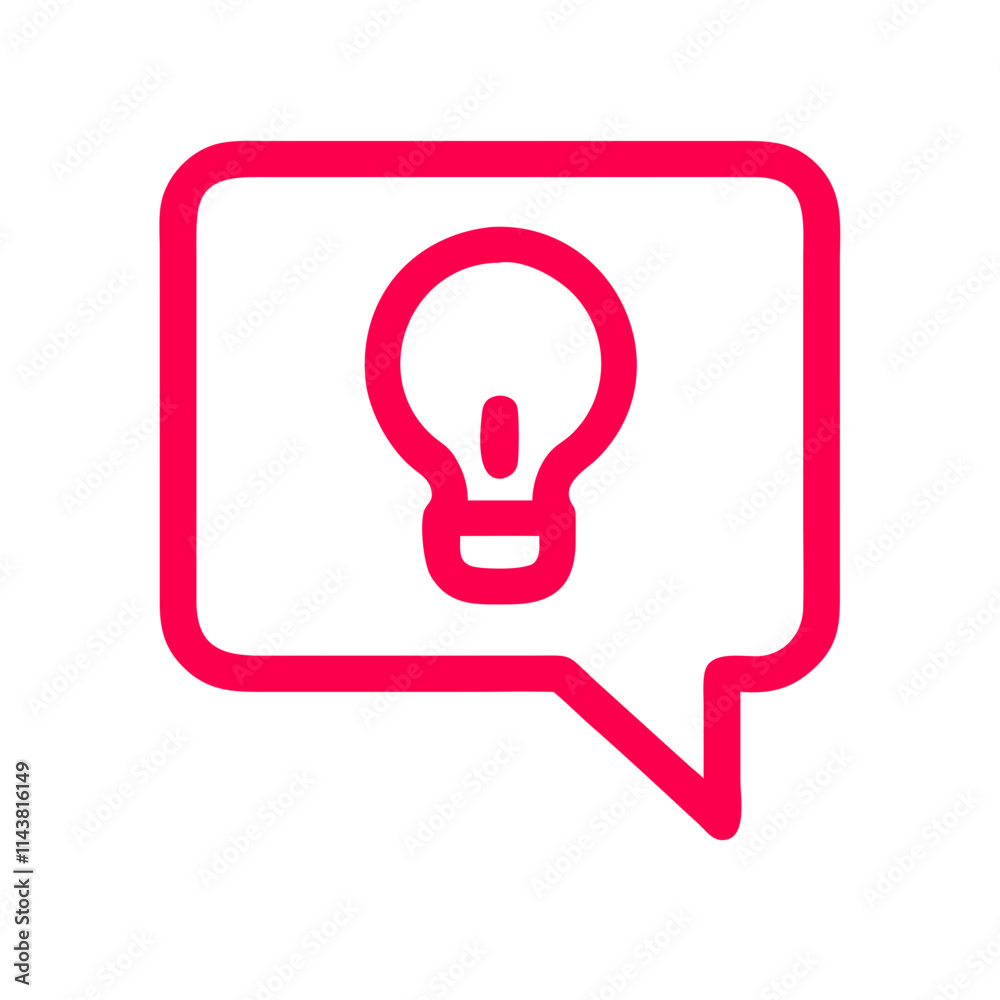 Pink speech bubble icon with light bulb symbol, concept of ideas and communication Pink speech bubble icon with light bulb symbol, concept of ideas and communication