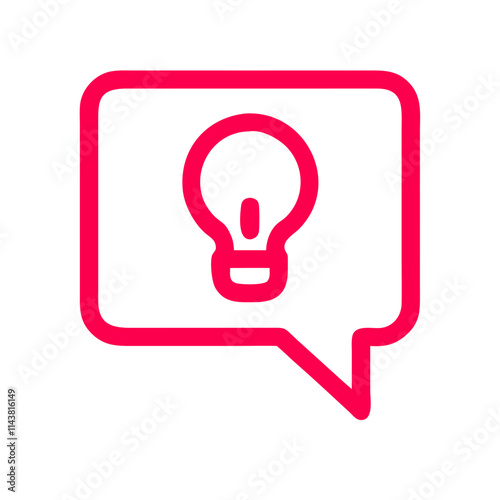 Pink speech bubble icon with light bulb symbol, concept of ideas and communication