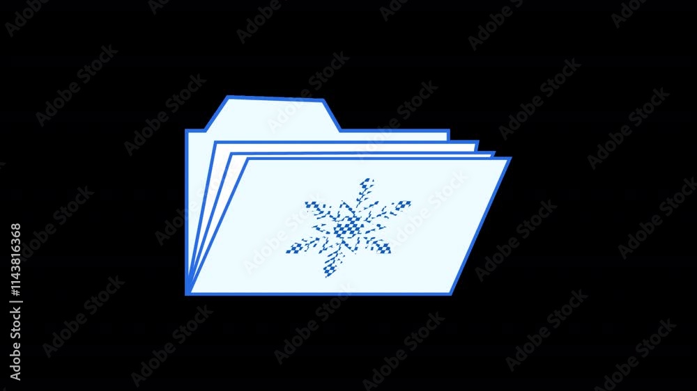 Animated open document folder icon in y2k style with ice effect. Alpha ...