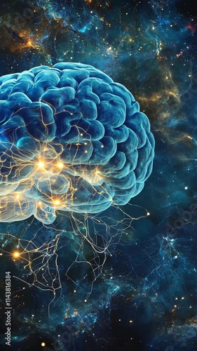 Exploring the intricate connections of the human brain in a cosmic background with vibrant neural activity