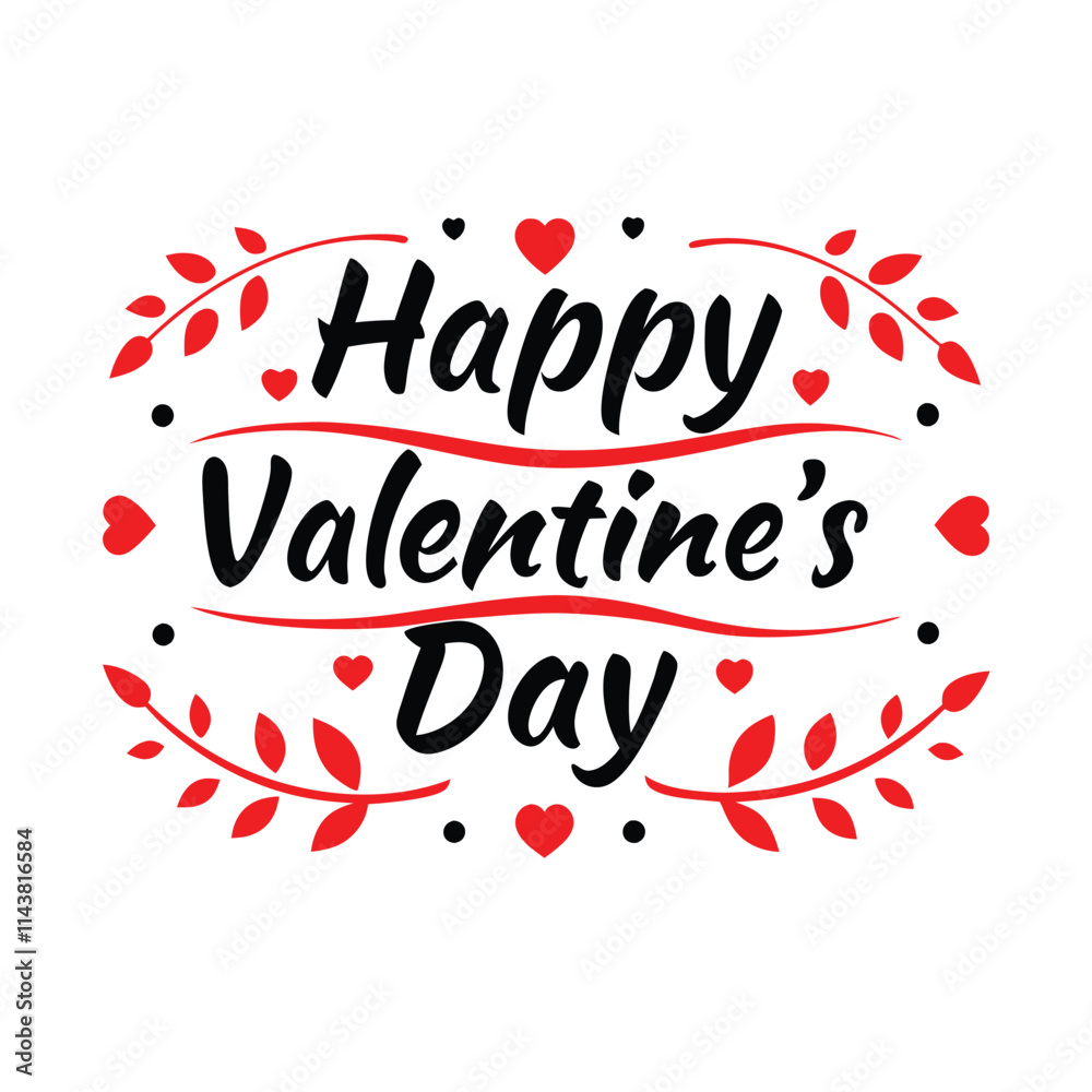 Happy Valentine's Day with Hearts and Floral Decoration Happy Valentine's Day with Hearts and Floral Decoration