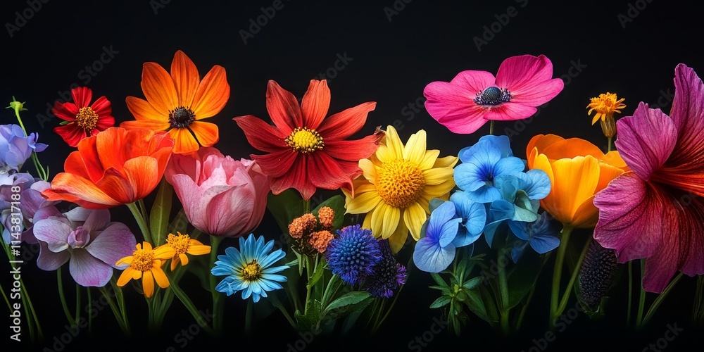 Isolated group of flowers showcasing a vibrant array of colors, creating a stunning visual impact with their enchanting beauty and diverse forms. This isolated group of flowers captivates all. Isolated group of flowers showcasing a vibrant array of colors, creating a stunning visual impact with their enchanting beauty and diverse forms. This isolated group of flowers captivates all.