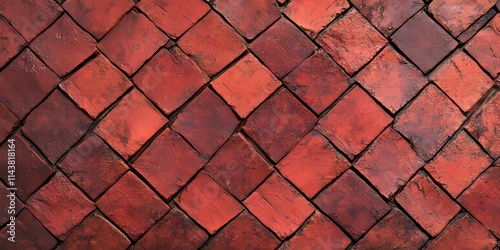 Textured background featuring a red brick tabulate row design, highlighting the unique patterns and colors of red brick. This red brick texture offers a visually appealing backdrop for various uses. photo