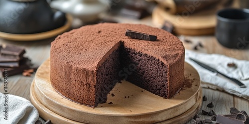 Delicious chocolate sponge cake, also known as kue bolu coklat, offers a moist texture and rich flavor. Enjoy the delightful taste of chocolate sponge cake in every bite of this delectable treat. photo