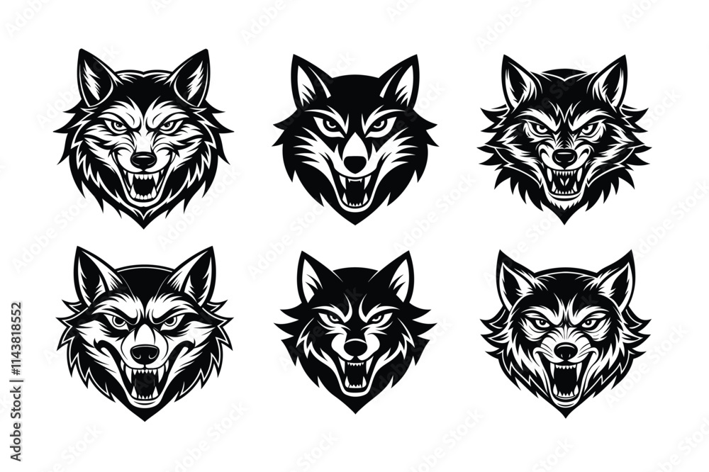 Obraz premium Set of Black and White Wolf Head Logos and Illustrations