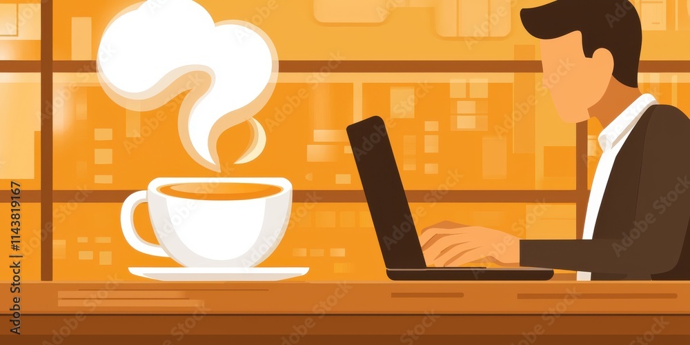 Fototapeta premium Sipping coffee while working on laptop in a cozy warm and inviting atmosphere for productivity and comfort