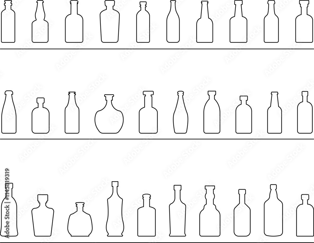 Glass bottle icon set - Different silhouettes of bottle. Glass bottles symbols, Bar sign vector illustration. Glass bottle icon set - Different silhouettes of bottle. Glass bottles symbols, Bar sign vector illustration.