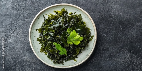 Dried seaweed on a plate represents a healthy food choice, showcasing the nutritional benefits and unique flavors that dried seaweed can offer as part of a balanced diet. photo