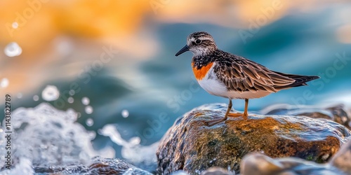 Water bird Turnstone in its natural habitat, showcasing the unique characteristics of the Ruddy Turnstone. Experience the beauty of this water bird, known scientifically as Arenaria interpres.