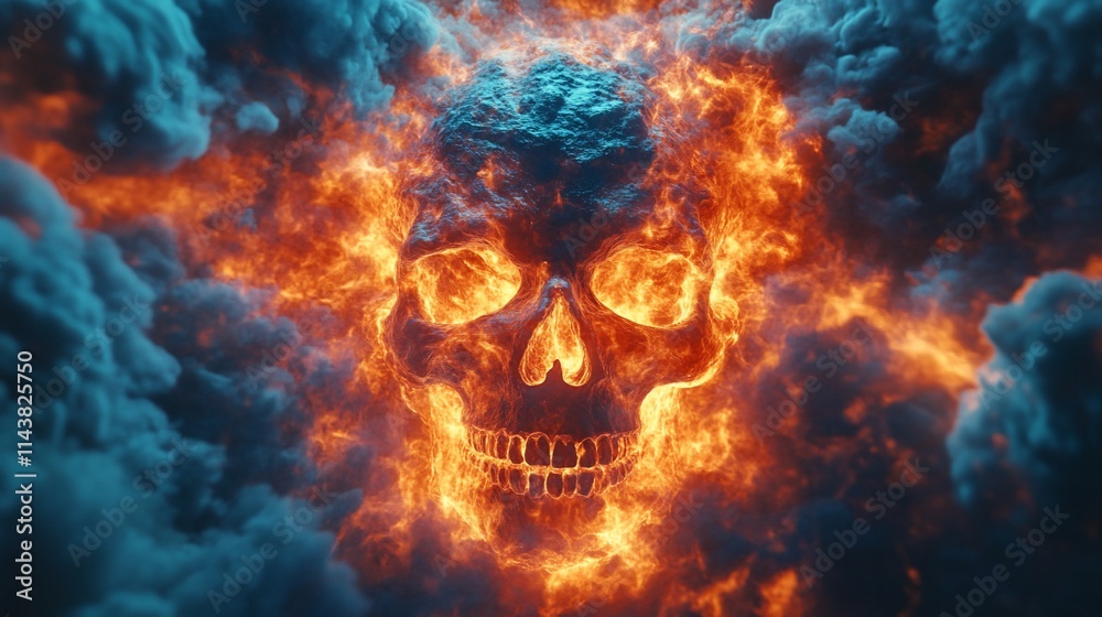 Flaming skull engulfed in smoke and fire. Flaming skull engulfed in smoke and fire.
