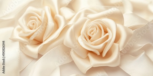 Close up of a hair claw featuring elegant ecru satin roses and ribbons. This flower claw hair clip stands out beautifully against a light background, showcasing its intricate design.