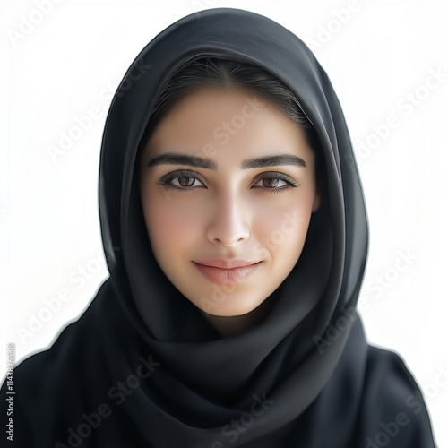 Beautiful middle eastern arabic muslim woman wearing abaya and hijab fashion portraits, Saudi emirati kuwait qatar