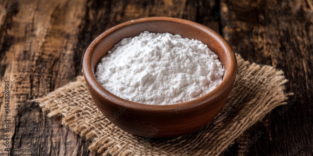Close up of baking soda in a bowl placed on a rustic wooden table, showcasing the texture and versatility of baking soda for various culinary and cleaning purposes. Close up of baking soda in a bowl placed on a rustic wooden table, showcasing the texture and versatility of baking soda for various culinary and cleaning purposes.