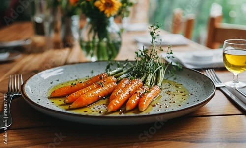 Wallpaper Mural A plate of vibrant carrots drizzled with oil and herbs, showcasing a fresh, healthy dish. Torontodigital.ca