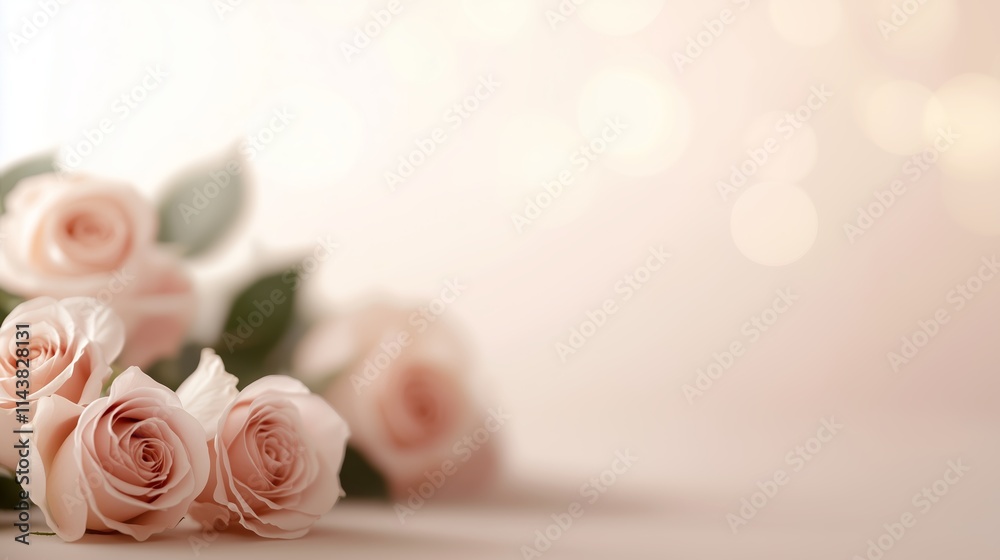 Delicate pink roses arranged softly on a light background create a serene and romantic atmosphere Delicate pink roses arranged softly on a light background create a serene and romantic atmosphere