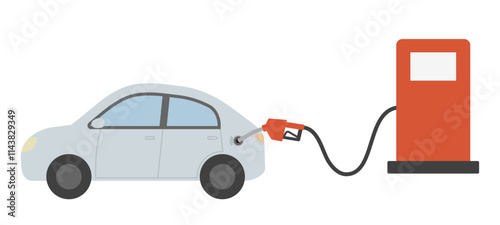 ガソリンスタンドでガソリンを給油している車のベクターイラスト