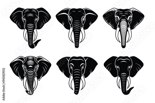 Set of elephant head silhouette vector illustration