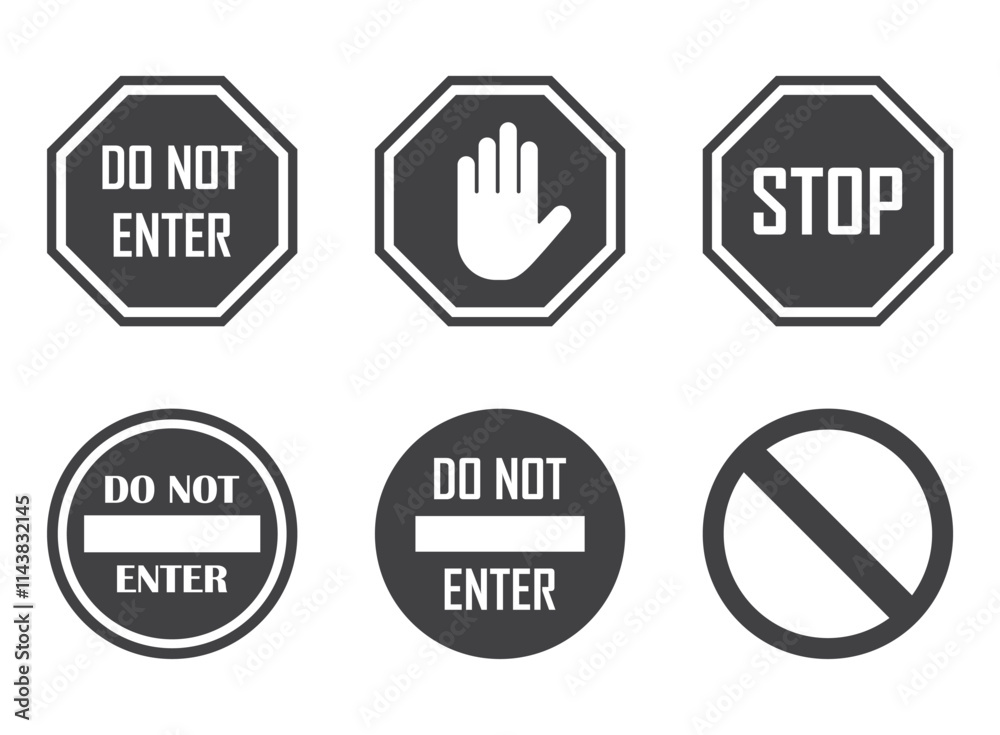 Stop icons set in flat style. Warning symbol vector illustration on isolated background. Do not enter sign business concept. Stop icons set in flat style. Warning symbol vector illustration on isolated background. Do not enter sign business concept.