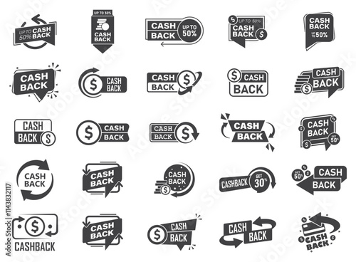 Cashback icon set in flat style. Money back label vector illustration on isolated background. Cash back poster sign business concept.