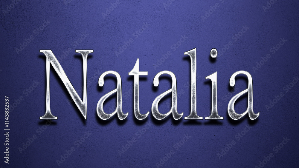3D Chrome name design of Spanish name Natalia on blue Background. 3D Chrome name design of Spanish name Natalia on blue Background.