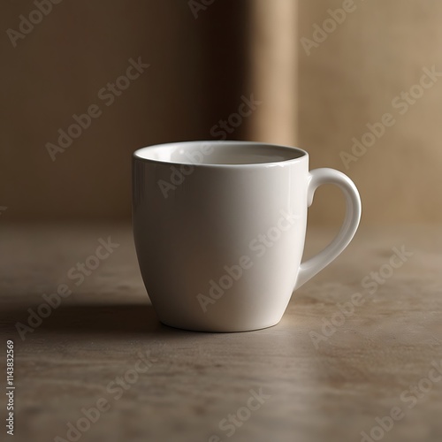 White ceramic mug wooden table rustic background