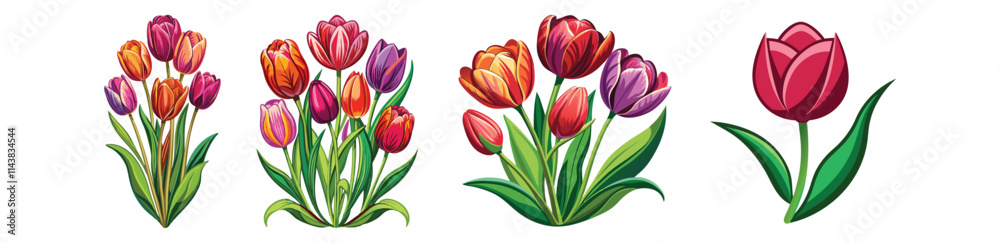 Obraz premium tulip vector art, floral vector, set of beautiful flowers, simple colorful illustration of tulip