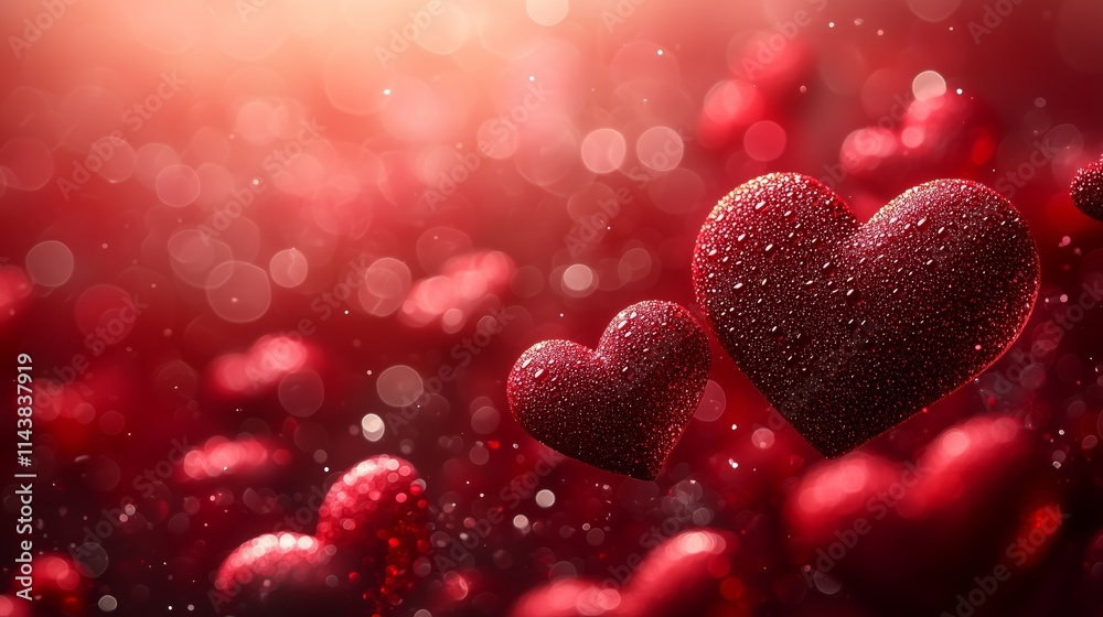 Valentine's Day background with flying hearts, red and pink colors, banner design. Valentine's Day concept. Abstract blurred red background Valentine's Day background with flying hearts, red and pink colors, banner design. Valentine's Day concept. Abstract blurred red background