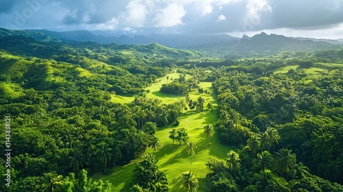 A textured aerial view lush green vegetation trees dense forest illustrating beauty nature biodiversity environmental conservation ideal eco-tourism outdoor exploration themes photo