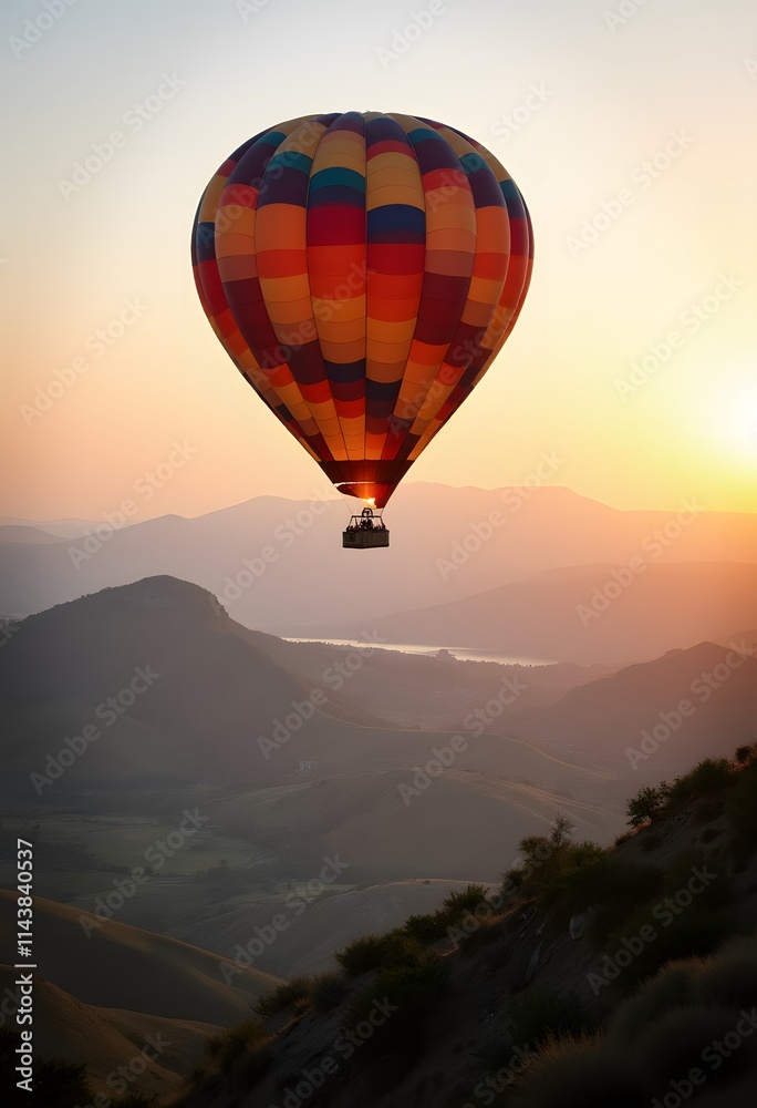 Obraz premium Hot Air Balloon Adventure Sunrise Mountain Flight
