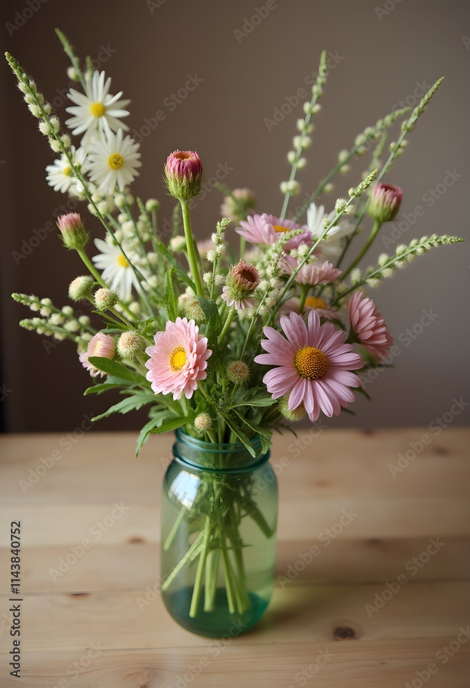 custom made wallpaper toronto digitalPink and White Daisies in Green Jar on Table