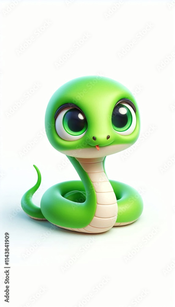 Fototapeta premium Adorable green 3d cartoon snake with big expressive eyes and a playful pose