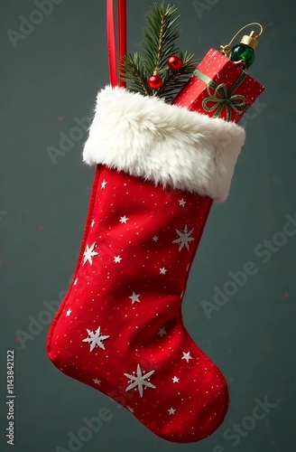 Festive gift socks with decorations for Christmas, New Year's Eve and Hanukkah gifts photo