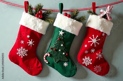 Festive gift socks with decorations for Christmas, New Year's Eve and Hanukkah gifts photo