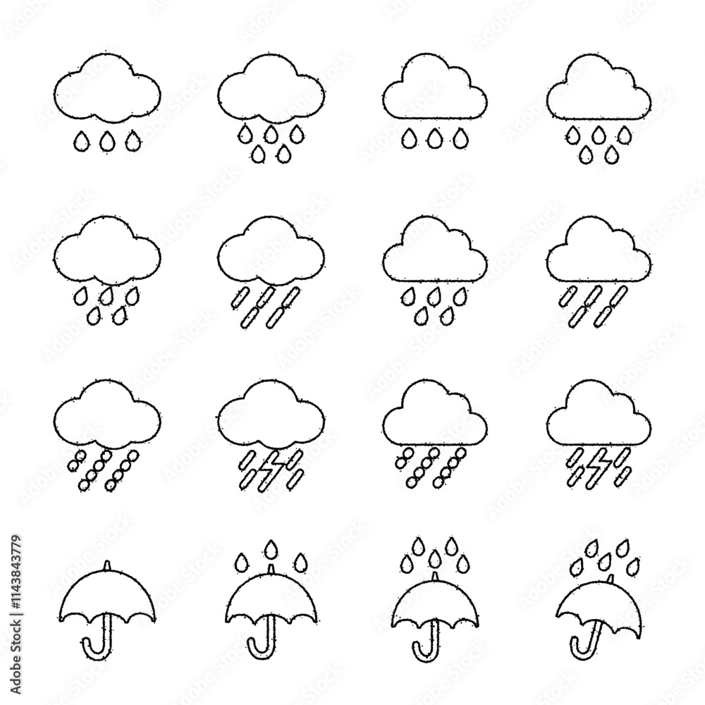 Obraz premium 雨のアイコン 天気記号 手描き風 にじみ