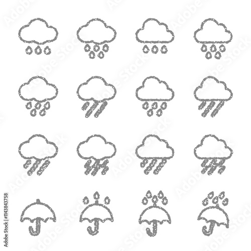 雨のアイコン　天気記号　手描き風　クレヨン