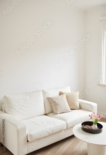 Minimalist White Living Room with Sofa and Decor